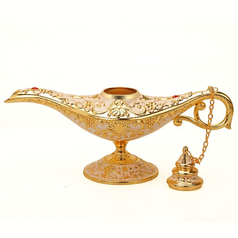 K COOL Classic Aladding Magic Genie Lamp Legend Wishing Light Costume Lamp Metal Carved Cone Incense Burner for Home Tabletop Decoration Party Birthday Halloween Christmas(Beige) - Image 4